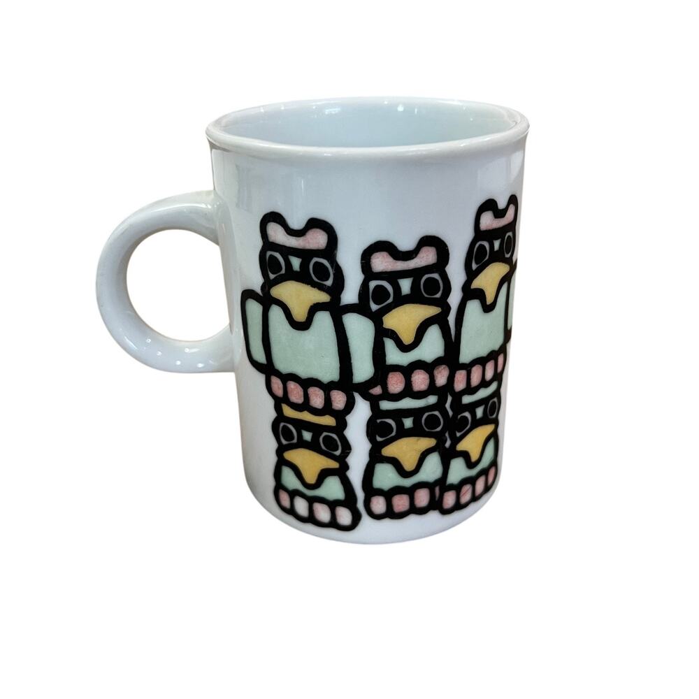Marc Tetro Mug Totem Pole Birds Folk Art Collectible Ceramic Coffee Canada